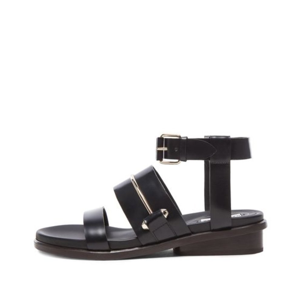 Balenciaga Tri Strap Flat Leather Sandals in Black